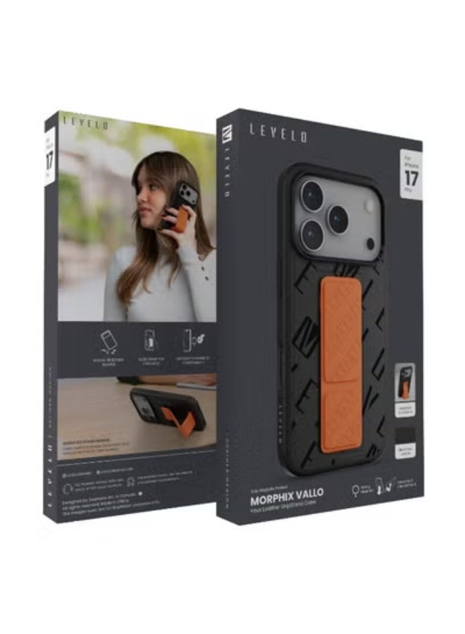 ليفيلو جراب مورفيكس ماج سيف لهاتف آيفون 17 برو مصنوع من جلد البولي يوريثان مع حزام أنيق لتثبيت متين / حامل مغناطيسي / مصد مقاوم للصدمات / غطاء خلفي أنيق من الجلد الصناعي - أونيكس فليم - Image 3