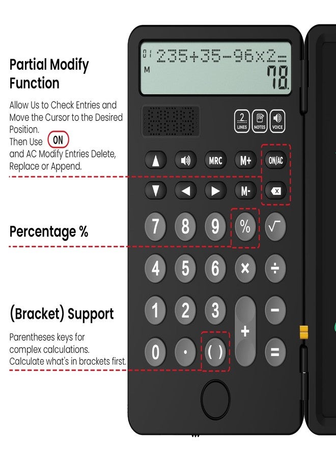 ROATEE Talking Calculators Desktop Rechargeable for School ROATEE Desk Calculator with Notepad 2-Line Display Office Desk Accessories School Supplies College Kids Calculators for Student Simple Big Button - Image 3