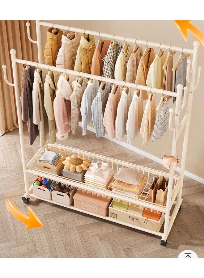 شي ون علاقة ملابس متحركة 2 في 1 بتصميم ابيض فاخر مع أرفف سفلية وعلاقات متعددة - Image 3