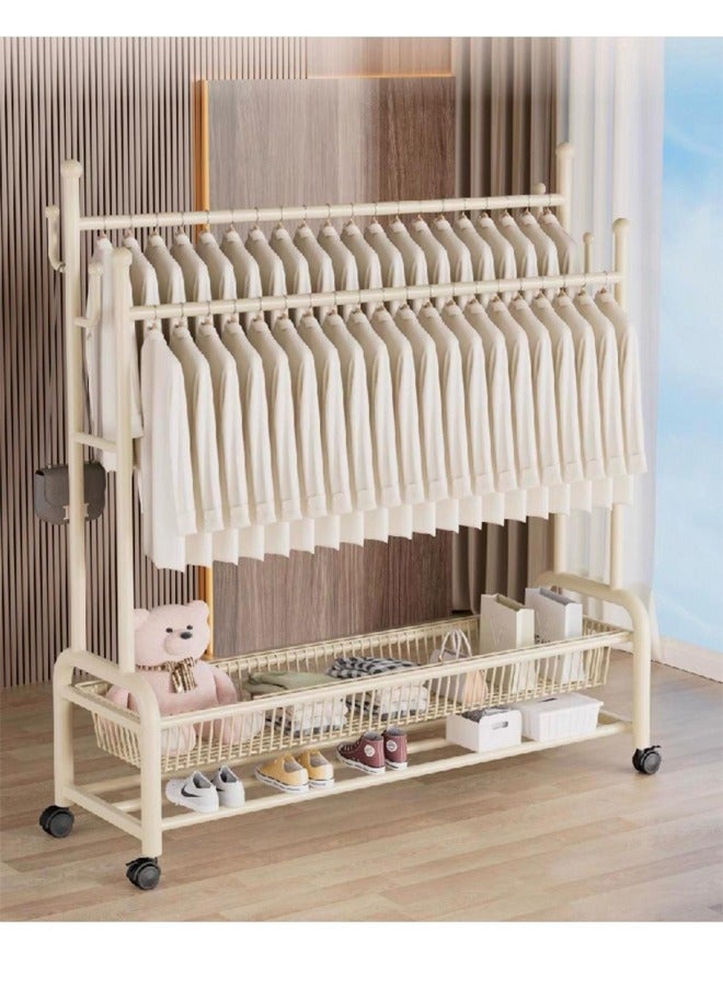 شي ون علاقة ملابس متحركة 2 في 1 بتصميم ابيض فاخر مع أرفف سفلية وعلاقات متعددة - Image 4