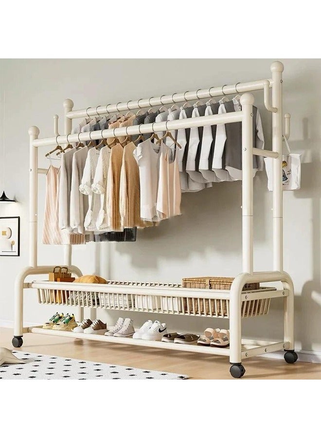 شي ون علاقة ملابس متحركة 2 في 1 بتصميم ابيض فاخر مع أرفف سفلية وعلاقات متعددة - Image 2