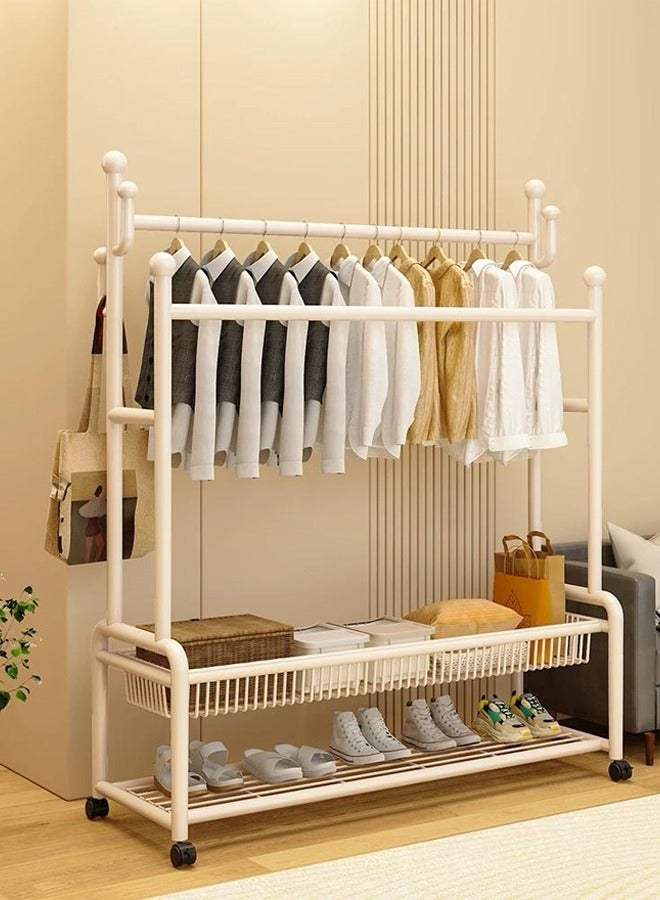 شي ون علاقة ملابس متحركة 2 في 1 بتصميم ابيض فاخر مع أرفف سفلية وعلاقات متعددة - Image 1