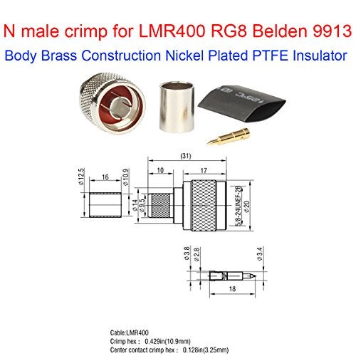 Riotaxy N Connector N Male Crimp Connector Connector for LMR400 Belden 9913 RG8 Nickel Machined Brass Construction Pack of 2 Piece - Image 2