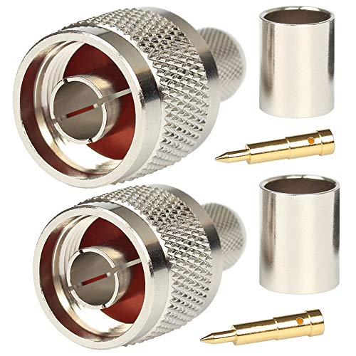 Riotaxy N Connector N Male Crimp Connector Connector for LMR400 Belden 9913 RG8 Nickel Machined Brass Construction Pack of 2 Piece - Image 1