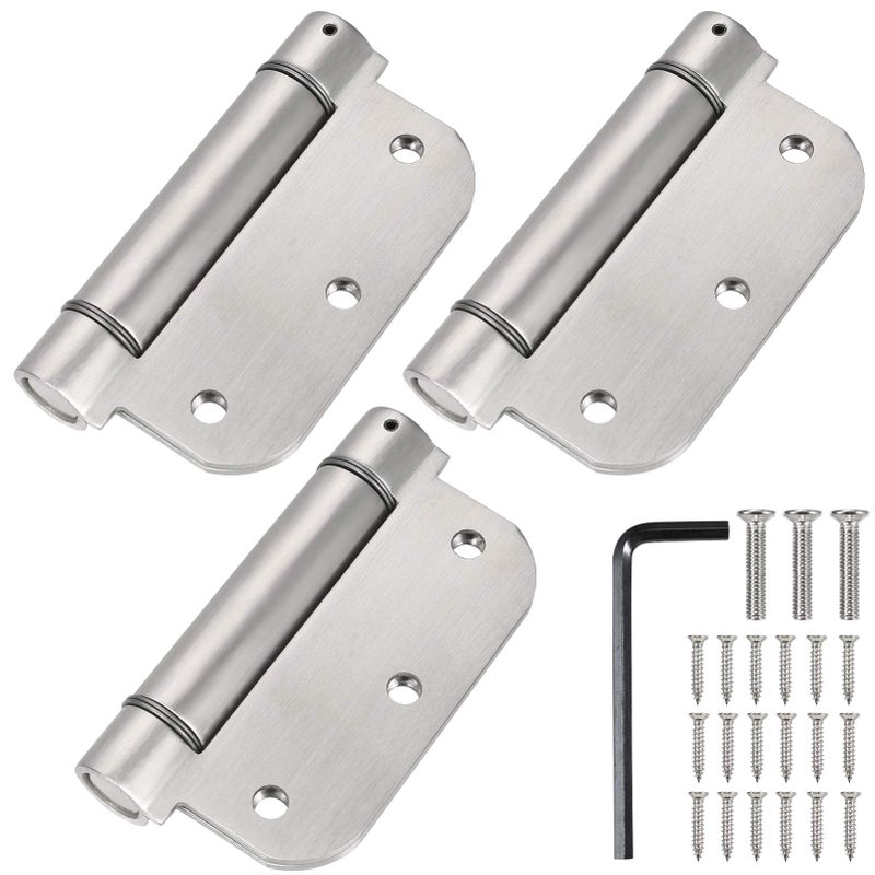 Qkenvo 3.5'' Self-Closing Door Hinges 3.5 Inch x 3.5 Inch Spring Hinges 3 Pack Stainless Steel Adjustable Door Hinges Auto Closing Door Hinges with 5/8" Radius Corners (3.5'' 3pack, Silver) - Image 1