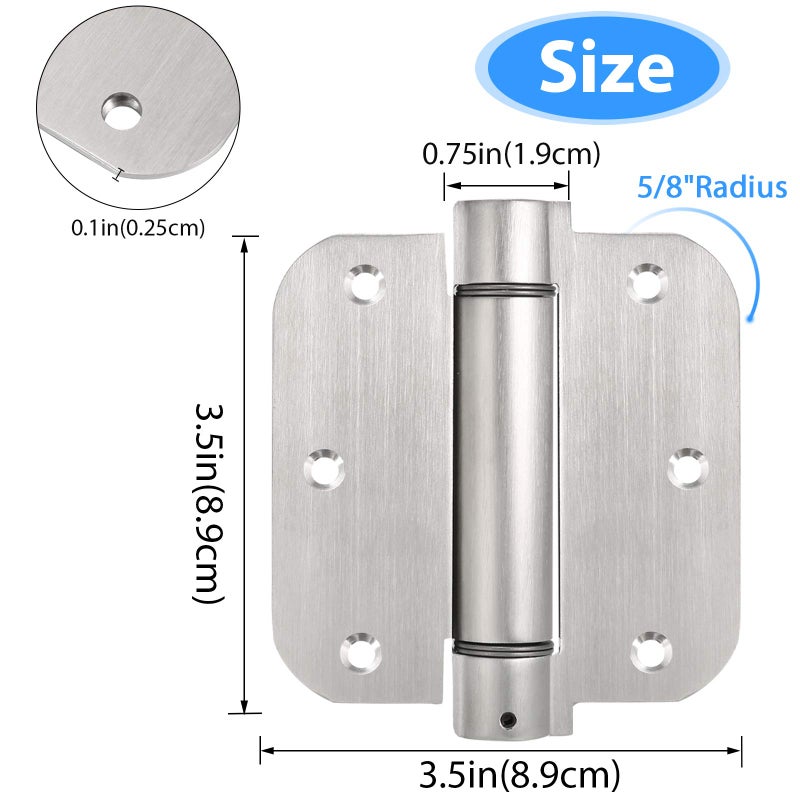 Qkenvo 3.5'' Self-Closing Door Hinges 3.5 Inch x 3.5 Inch Spring Hinges 3 Pack Stainless Steel Adjustable Door Hinges Auto Closing Door Hinges with 5/8" Radius Corners (3.5'' 3pack, Silver) - Image 2