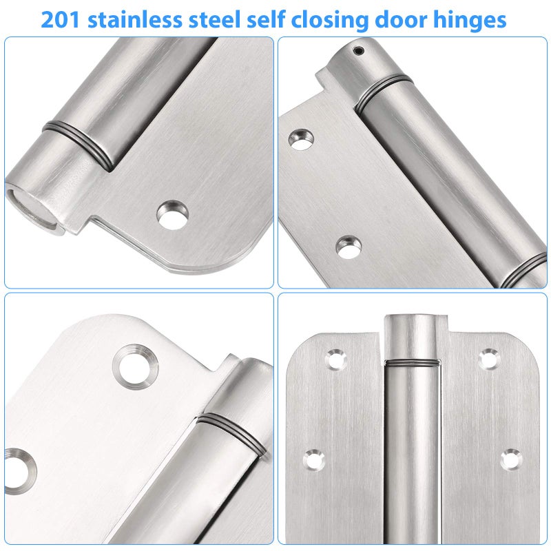Qkenvo 3.5'' Self-Closing Door Hinges 3.5 Inch x 3.5 Inch Spring Hinges 3 Pack Stainless Steel Adjustable Door Hinges Auto Closing Door Hinges with 5/8" Radius Corners (3.5'' 3pack, Silver) - Image 3