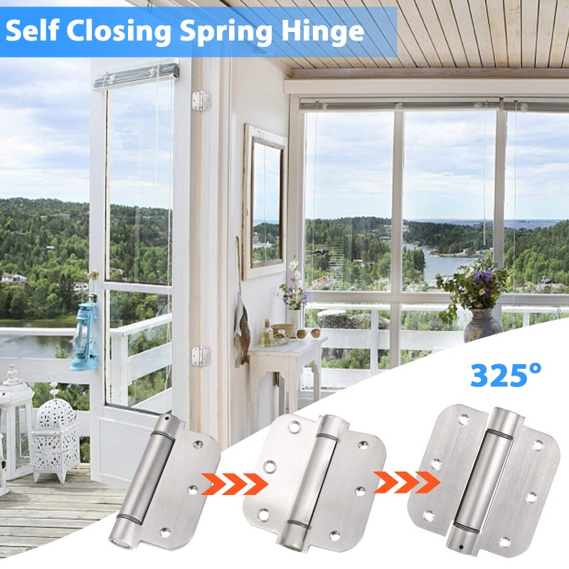 Qkenvo 3.5'' Self-Closing Door Hinges 3.5 Inch x 3.5 Inch Spring Hinges 3 Pack Stainless Steel Adjustable Door Hinges Auto Closing Door Hinges with 5/8" Radius Corners (3.5'' 3pack, Silver) - Image 5