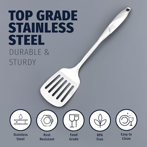 Zulay Kitchen Stainless Steel Slotted Turner - 14.8” Heat-Resistant Metal Spatula for Cooking, Frying & Grilling - Durable, Rust-Proof & Dishwasher Safe Kitchen Utensil for Everyday Use - Image 5