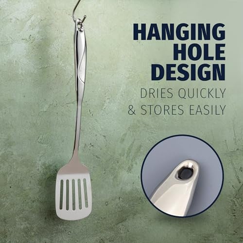 Zulay Kitchen Stainless Steel Slotted Turner - 14.8” Heat-Resistant Metal Spatula for Cooking, Frying & Grilling - Durable, Rust-Proof & Dishwasher Safe Kitchen Utensil for Everyday Use - Image 3