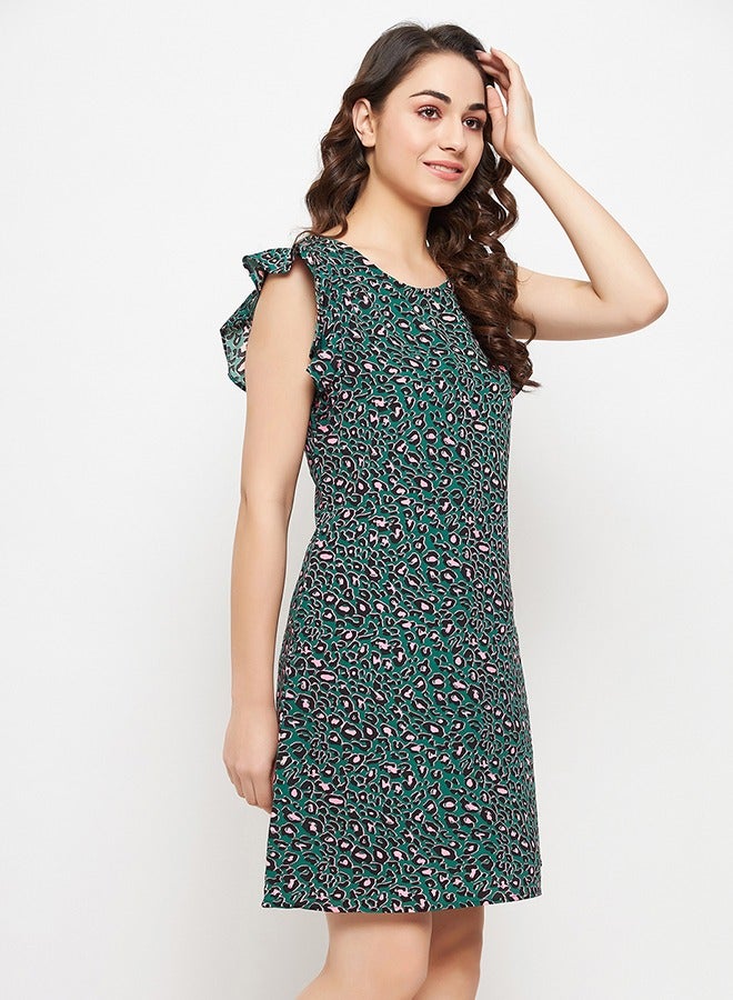 Clovia Animal Print Long Sleep Tee in Green - Rayon - Image 5