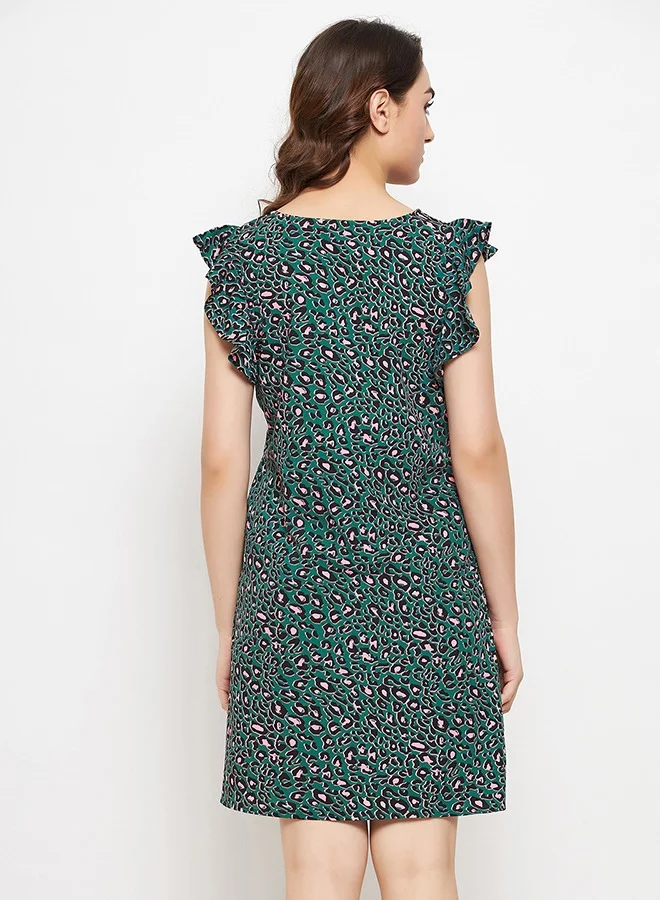 Clovia Clovia Animal Print Long Sleep Tee in Green - Rayon