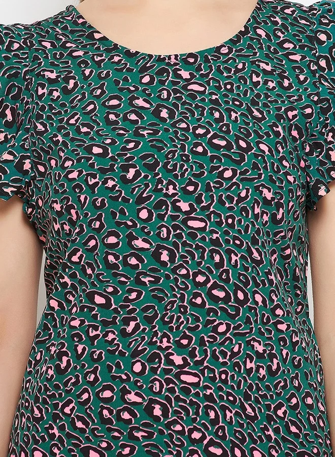 Clovia Clovia Animal Print Long Sleep Tee in Green - Rayon