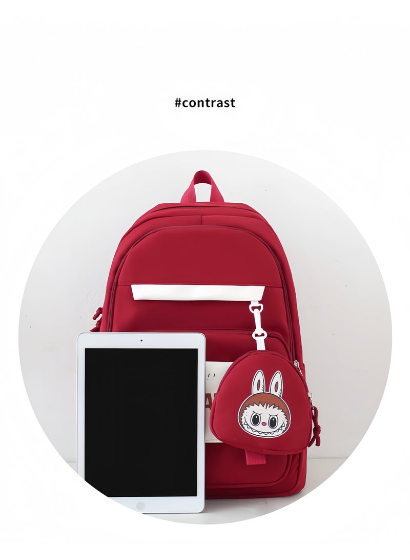 Labubu School Bag Women's Backpack Female College Students High School Students New Large Capacity Students Class Tutoring Four-Piece Backpack - Image 2