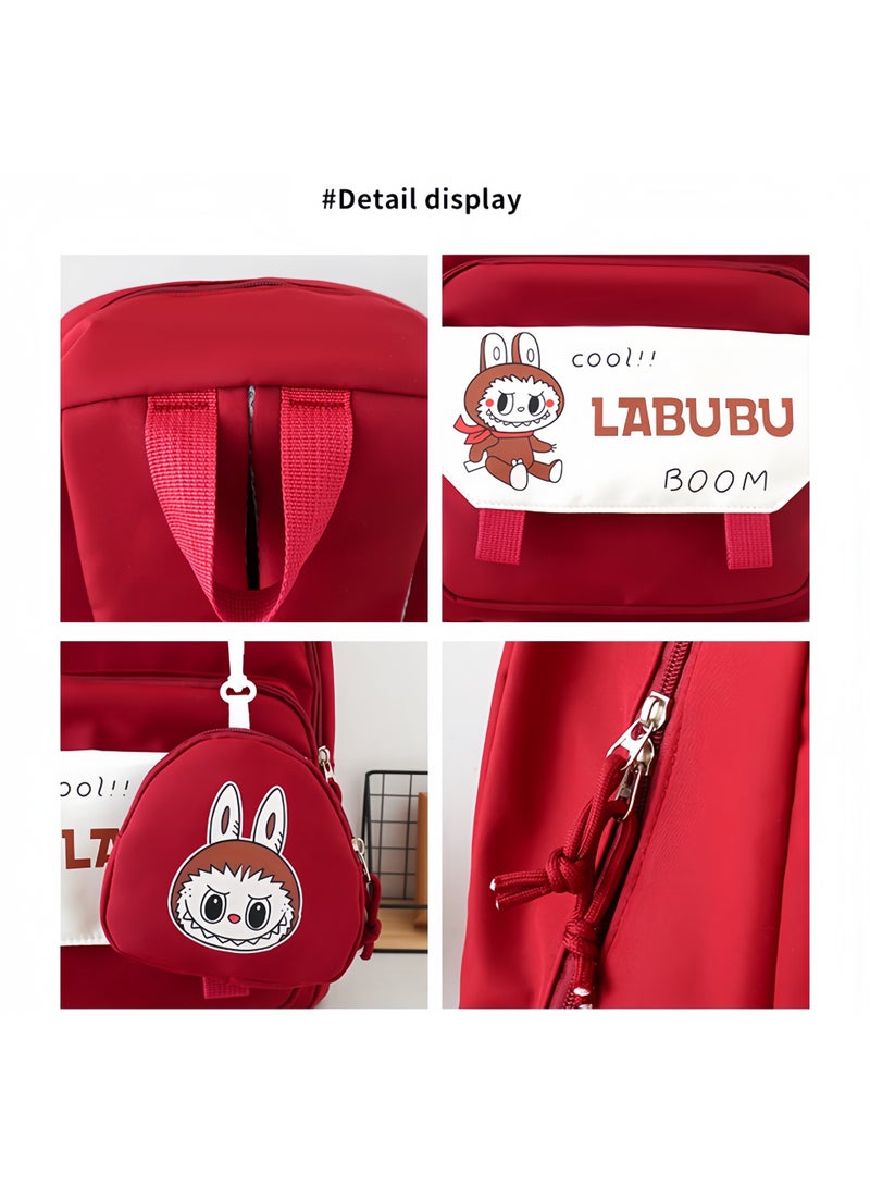 Labubu School Bag Women's Backpack Female College Students High School Students New Large Capacity Students Class Tutoring Four-Piece Backpack - Image 5