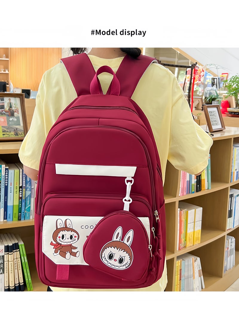 Labubu School Bag Women's Backpack Female College Students High School Students New Large Capacity Students Class Tutoring Four-Piece Backpack - Image 4