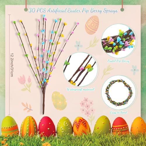 Juinte 10 Packs Easter Berry Garland Artificial Sprays Wire Spring Pip Berry Decorative Garland Picks Floral Pip Picks Stems for Easter Crafts Floral Arrangement Wreath Making - Image 3