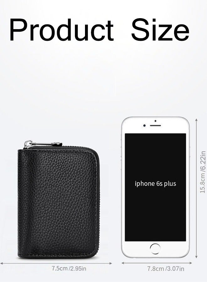 محفظة سحاب جلد PU للرجال والنساء مع 20 فتحات بطاقة محفظة أكورديون (أسود) - Image 2