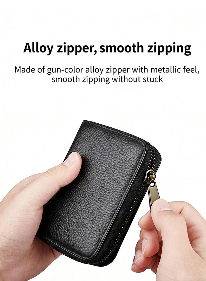 محفظة سحاب جلد PU للرجال والنساء مع 20 فتحات بطاقة محفظة أكورديون (أسود) - Image 4