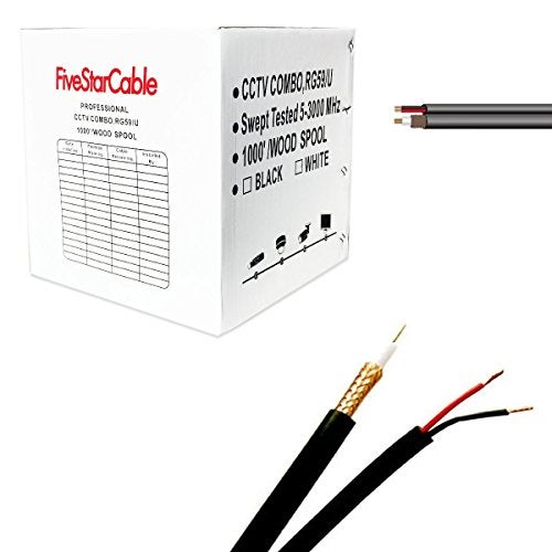 FiveStarCable RG59 1000 ft. Siamese Coaxial CCTV - Combo 20 AWG RG59 Video + 18/2 18AWG Power Cable Color Black - Image 1