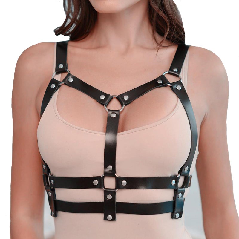 NOFIBAF Punk Belt Goth Leather Body Chain Black Waist Chain Belts Sexy Adjustable Body Accessories for Women Girls - Image 1