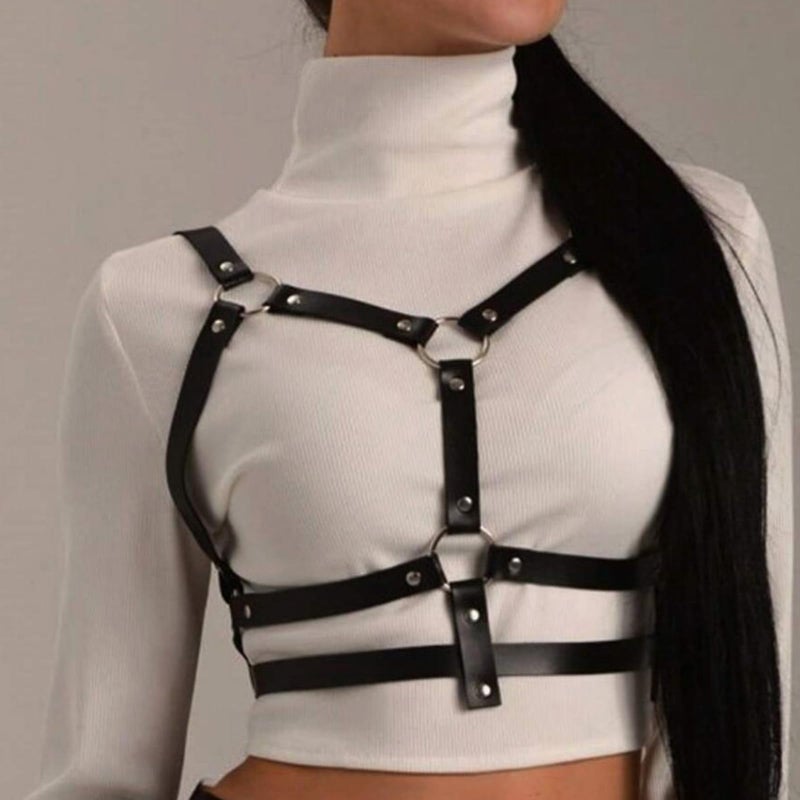 NOFIBAF Punk Belt Goth Leather Body Chain Black Waist Chain Belts Sexy Adjustable Body Accessories for Women Girls - Image 4