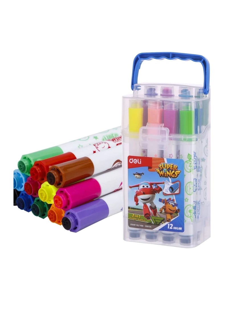 Deli 12-Piece Stamp Marker Felt Pens Multicolour - Image 1