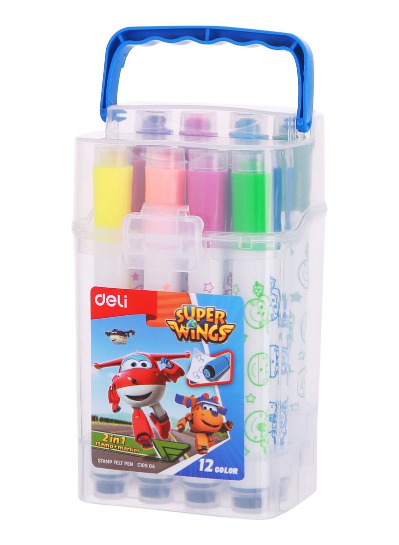 Deli 12-Piece Stamp Marker Felt Pens Multicolour - Image 2