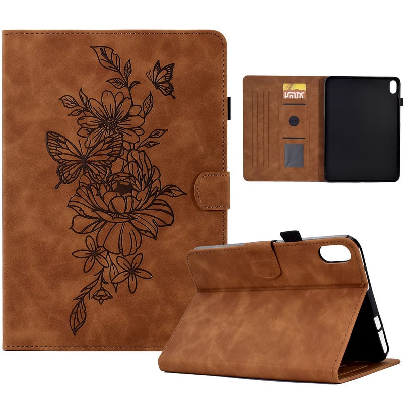 FUNUT Case for iPad (A16) 11th Generation 11 inch 2025, iPad 10th Generation 10.9 inch 2022ï¼ŒEmbossed Flower PU Leather Stand Smart Cover with Auto Wake/Sleep Smart Shell with Pencil Holder, Brown - Image 2