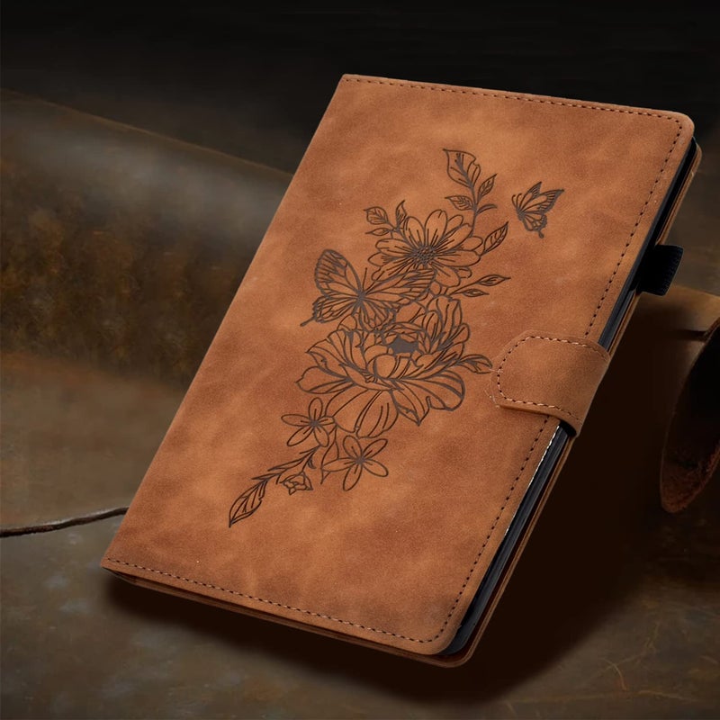 FUNUT Case for iPad (A16) 11th Generation 11 inch 2025, iPad 10th Generation 10.9 inch 2022ï¼ŒEmbossed Flower PU Leather Stand Smart Cover with Auto Wake/Sleep Smart Shell with Pencil Holder, Brown - Image 1