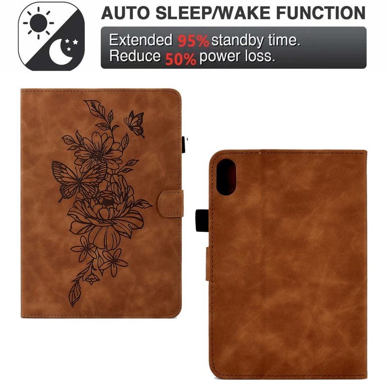 FUNUT Case for iPad (A16) 11th Generation 11 inch 2025, iPad 10th Generation 10.9 inch 2022ï¼ŒEmbossed Flower PU Leather Stand Smart Cover with Auto Wake/Sleep Smart Shell with Pencil Holder, Brown - Image 3