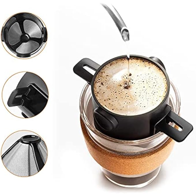 CENPEK Portable Coffee Filter Reusable Tea Holder With Hanging Ears Easy To Clean Paperless With Cups And Cleaning Brushes - Image 4