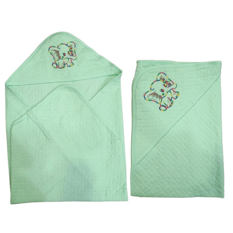 Castle Care - Newborn Baby Wrapper, Blanket, Hoodie Bath Towel - Organic Cotton Hosiery Fabrics - Soft Face Towels - Washcloth for Babies - Cartoon Print Hoodie blanlet & Towel - Green - Pack of 1 - Image 1
