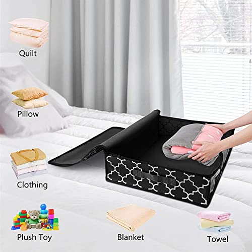 KIKA HOMS Moroccan Print Underbed Storage, Foldable Clothes Storage Box, Storage Organizer, Clothes Cover, for Comforter, Blanket, Clothing, Sweaters, Pillows, Toys, 4 pcs, 23.6x17.7x5.9 Inches, Black - Image 3