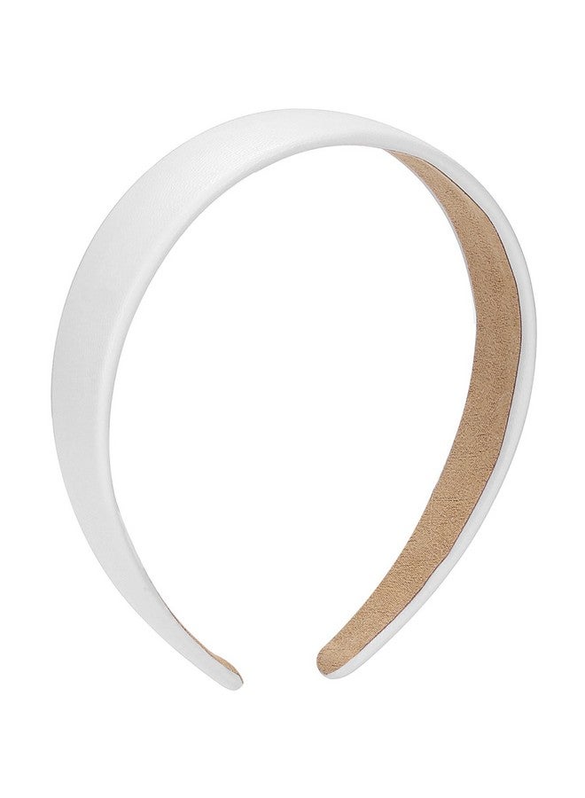 WantGor 1 Inch Pu Leather Headband Wide Padded Hairband Fashion Hair Bands Cute Womens Headbands Holiday Diy Hair Accessories (White) - Image 2