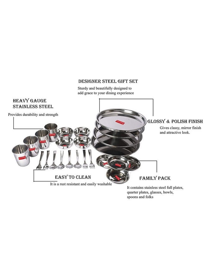 HAZEL Kitchen Set of 36 Pieces | Steel Solid Dinner Set | Unbreakable Dinner Set for Kitchen Items | Durable Stainless Steel Dinner Set for Daily Purpose Usage with Glossy Silver Finish - Image 3