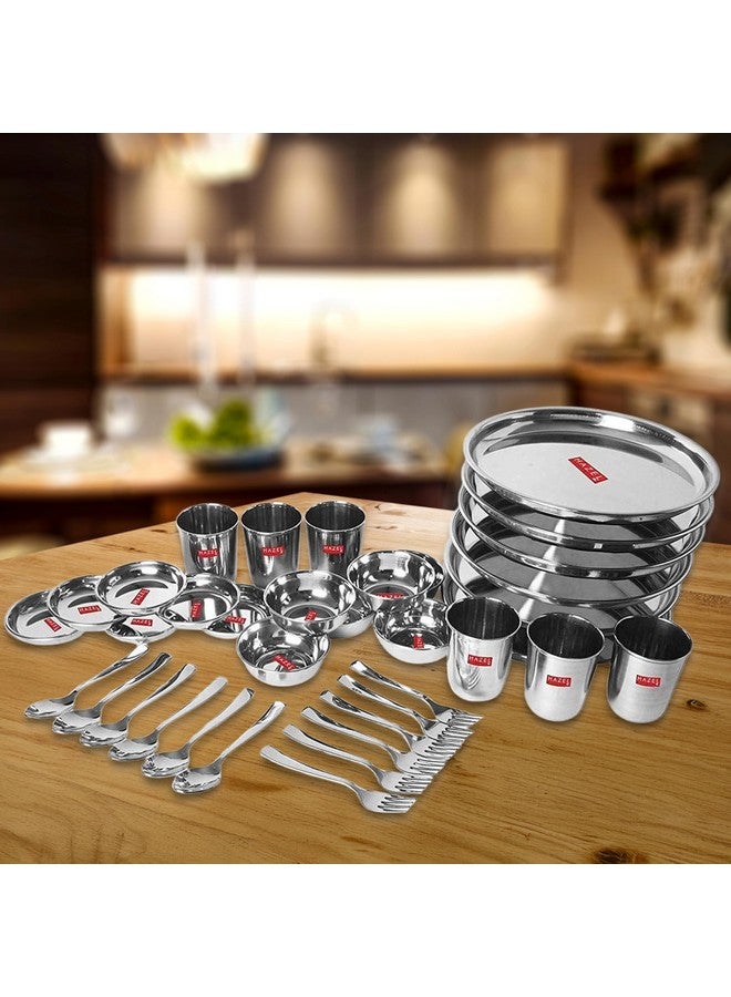 HAZEL Kitchen Set of 36 Pieces | Steel Solid Dinner Set | Unbreakable Dinner Set for Kitchen Items | Durable Stainless Steel Dinner Set for Daily Purpose Usage with Glossy Silver Finish - Image 1