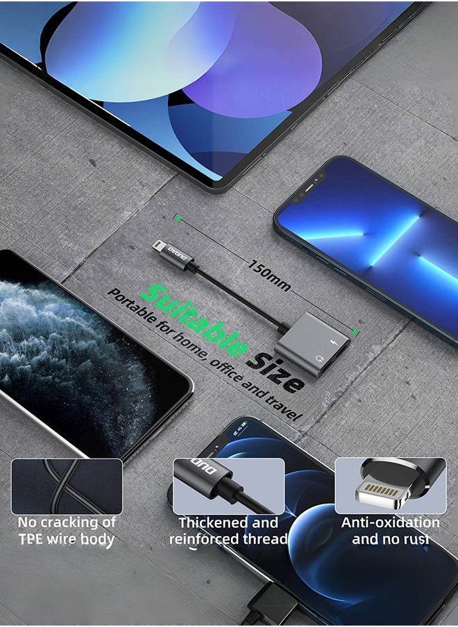 DUDAO - 2-in-1 Lightning adapter, supports simultaneous charging and music, 150mm portable design, high-quality TPE+aluminum alloy material, suitable for games, calls and singing - Image 1