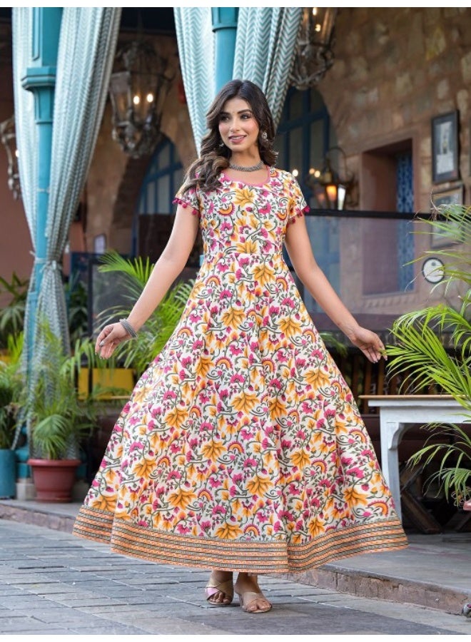 AKS Cream Floral Print Maxi Dress  - Image 4