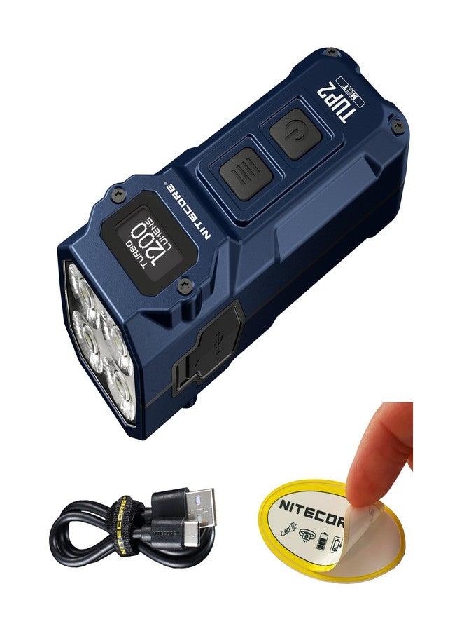 Nitecore TUP2 (Tup 2) 1200 Lumen Rechargeable Keychain Flashlight - Multi-Color Temperature (Warm/Neutral/Cool) EDC Light USB-C Fast Charging Digital Display Lightweight Sticker (Blue) - Image 1
