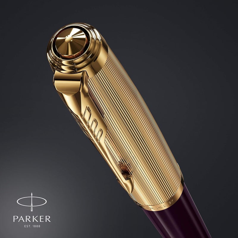 PARKER 51 Ballpoint Pen | Deluxe Plum Barrel With Gold Trim | Medium 18K Gold Point With Black Ink Refill | Gift Box - Image 5