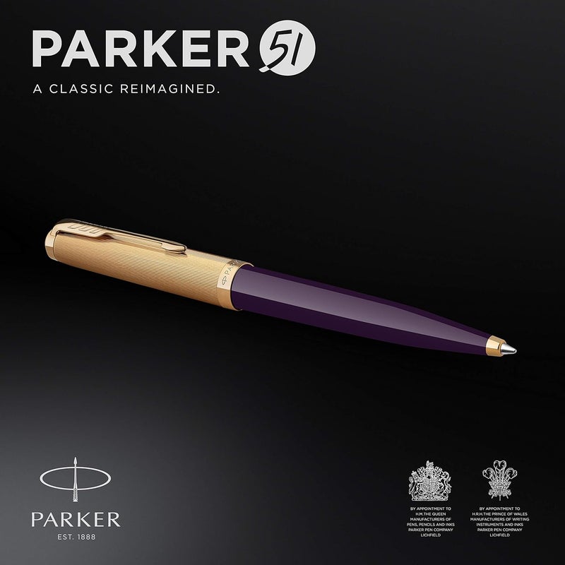 PARKER 51 Ballpoint Pen | Deluxe Plum Barrel With Gold Trim | Medium 18K Gold Point With Black Ink Refill | Gift Box - Image 2