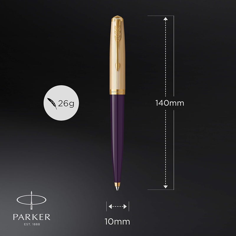 PARKER 51 Ballpoint Pen | Deluxe Plum Barrel With Gold Trim | Medium 18K Gold Point With Black Ink Refill | Gift Box - Image 3