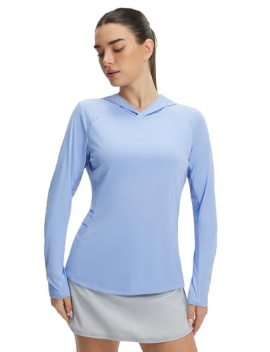 baleaf Womens Sun Shirts UPF 50 UV Shirt Mesh Back Lightweight Long Sleeve Tops Breathable SPF Hoodie for Hiking Light Blue M - Image 3