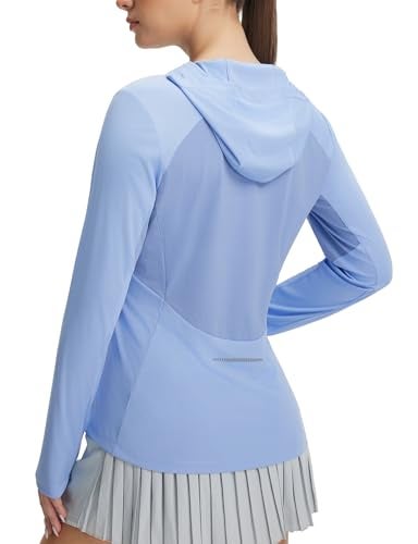 baleaf Womens Sun Shirts UPF 50 UV Shirt Mesh Back Lightweight Long Sleeve Tops Breathable SPF Hoodie for Hiking Light Blue M - Image 1