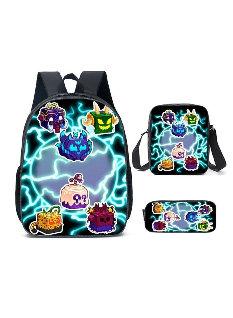 Blox Fruits Cartoon Backpack Three-piece Student School Bag