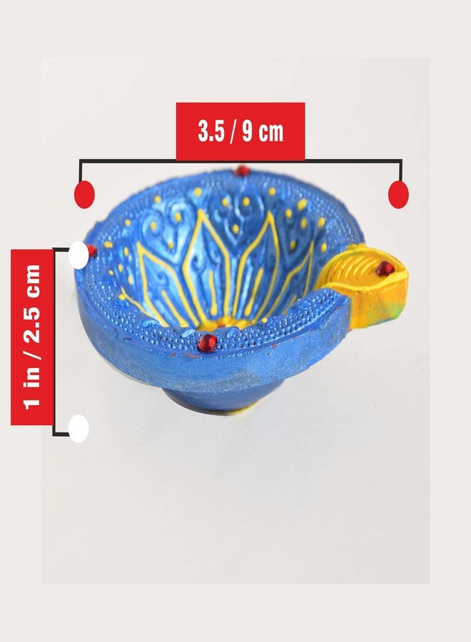 Pure Source India Decorative Terracotta Handmade Design Diya Suitable for Diwali, Festive Occasion, Pooja/Mandir/Temple (3 X 3.5 X 1 INCH) (Multicolour) (4 PCS) - Image 3