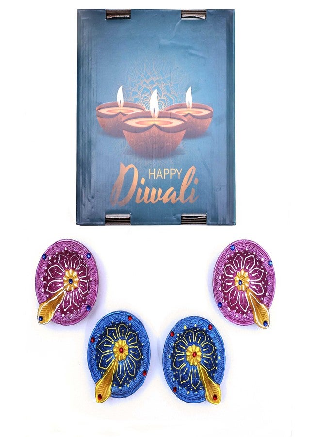Pure Source India Decorative Terracotta Handmade Design Diya Suitable for Diwali, Festive Occasion, Pooja/Mandir/Temple (3 X 3.5 X 1 INCH) (Multicolour) (4 PCS) - Image 5