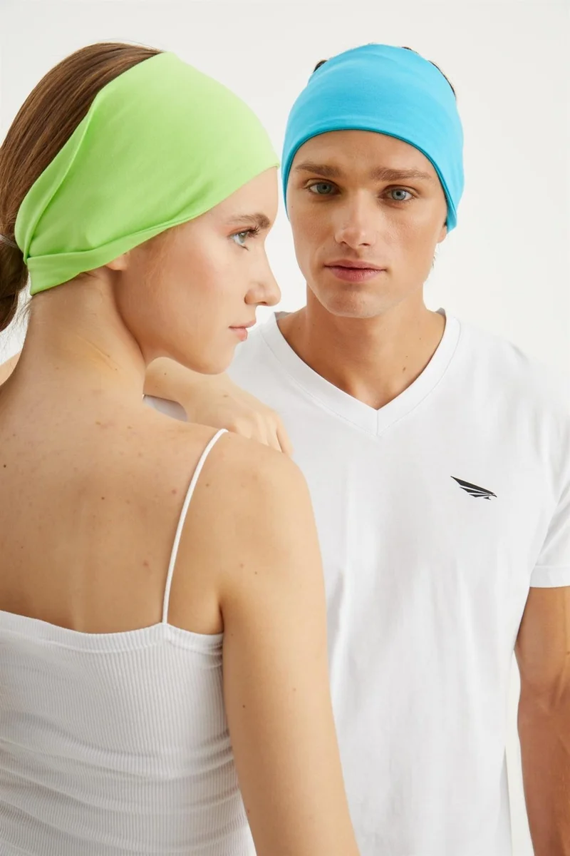 Butikgiz Green-Aqua 2-Pack Double-Sided Use Alternative, Cotton Combed Cotton, Non-Slip, Lightweight, Sports Hair Band Bandana