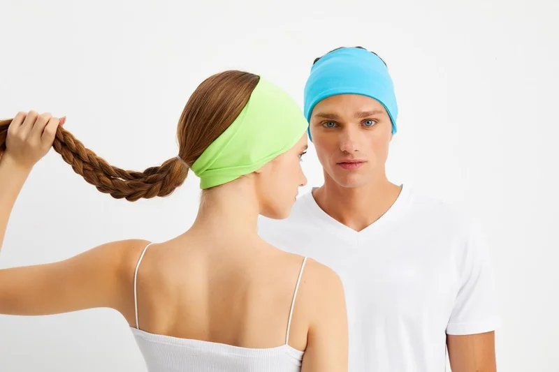 Butikgiz Green-Aqua 2-Pack Double-Sided Use Alternative, Cotton Combed Cotton, Non-Slip, Lightweight, Sports Hair Band Bandana